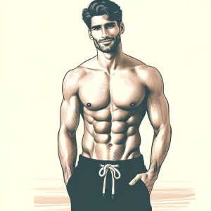 Generate an image of a hot guy with black hair and an 6 pack wit...