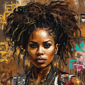 300dpi cartoon version African American woman, brown eyes, with...