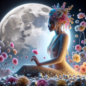 "Create an image of a majestic light skin Hawaiian woman whose f...