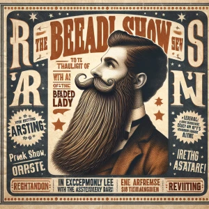 Create a vintage-style Freak Show poster featuring the Bearded L...