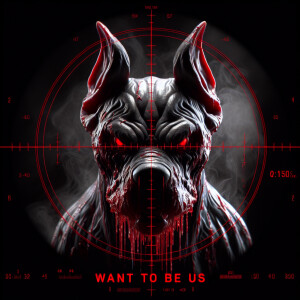 macabre highly-detailed intense demonic pitbull with curved ears...