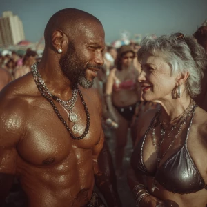 A muscular, beefy, sweaty, dangerous American criminal man talki...