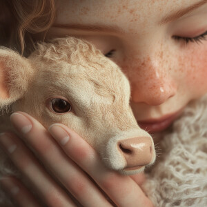 A heartwarming and realistic scene of a human with pale, faintly...