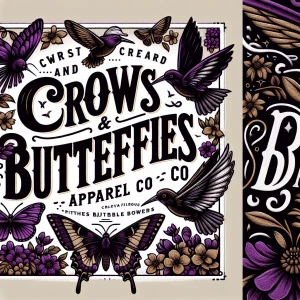 Create a design featuring the phrase "Crows & Butterflies appare...
