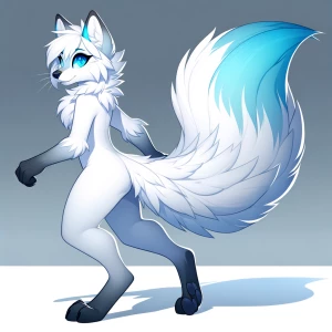 A antropermophic arctic fox girl with white fur 2 tails with ice...