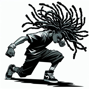 Show me a teenage black boy with kid length dread locs in a figh...
