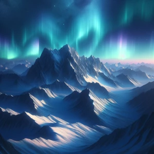 Create a breathtaking image of a snow-covered mountain under a v...