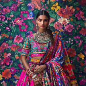 create image  of an individual wearing a beautifully vibrant and...