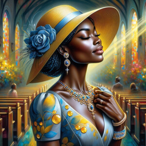 A spiritually enriching illustration portrays an African America...