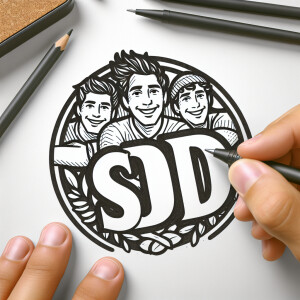 Create an emblem for a group of 3 men who love fun. The group's...