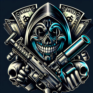 Design a circular, comic-style logo featuring a malevolent smile...