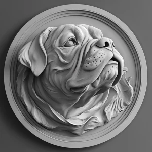 Design a grayscale 3D bas-relief of marine bulldog, featuring so...