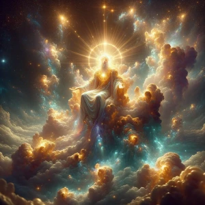 Jehovah God, as described in biblical scripture, rendered in a c...