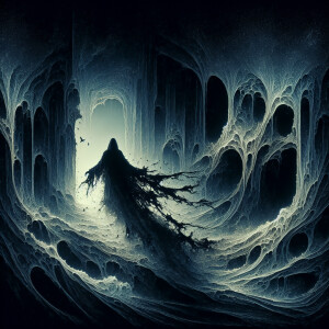 In the depths of a mysterious gothic void, a lone figure travers...