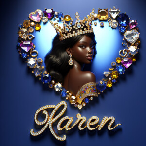 VCraft a 3-D image showcasing the name 'KAREN' in a luxurious go...