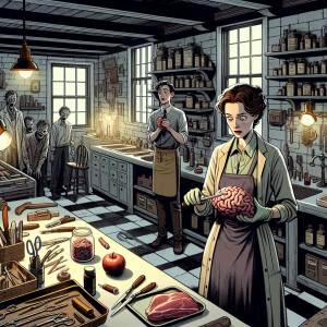 "Create a scene depicting the twenty-sixth frame in the basement...