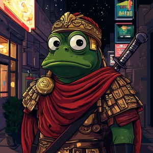Pepe the Frog in carton style dressed as an ancient Roman empero...