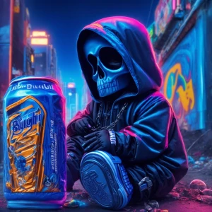 An urban cartoon glossy highly detailed baby Grim Reaper city ar...