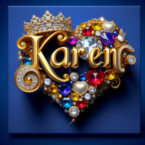 VCraft a 3-D image showcasing the name 'KAREN' in a luxurious go...
