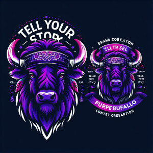 Create a dynamic, powerful, logo for a company called PURPLE BUF...