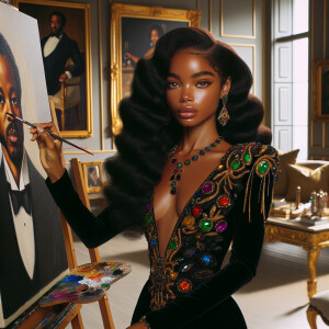 In a high-class, elegantly decorated studio, a very light-skinne...