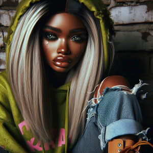 create a 14k hyper realistic African American with long layered...