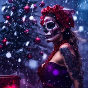 conjuring core effect of a zombie woman, wearing a dirty santa c...