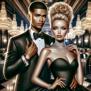 A light skin African American couple at a fancy ballroom event....