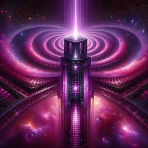 Create a vibrant oil painting of a futuristic, magenta space ele...