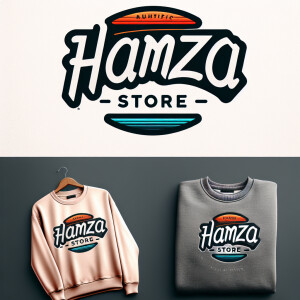 Create a realistic logo with the text "HAMZA STORE" and a pictur...