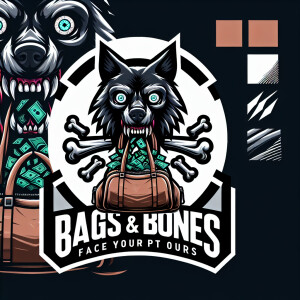 very detailed logo showing vicious 6 eyed wolf eating a money du...