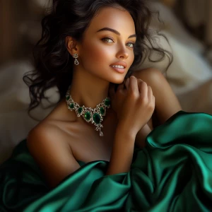 A captivatingly beautiful woman with light, flawless skin, radia...