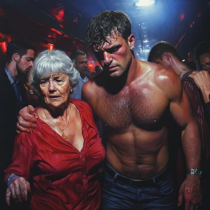 Photorealism,realism,,a muscular beefy sweaty man,entering walki...