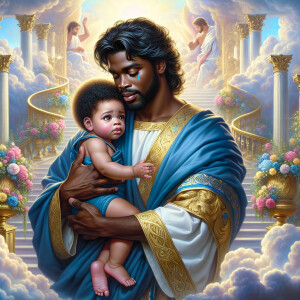 Classical oil painting style depicting an African-American Jesus...