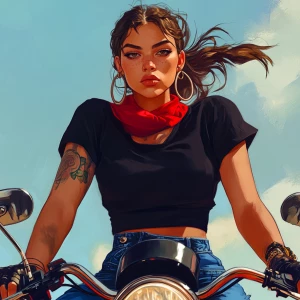 girl with brown hair, thick eyebrows, pumped up lips, potato nos...