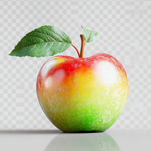 Create an image of one vibrant apple in varying hues of red, gre...