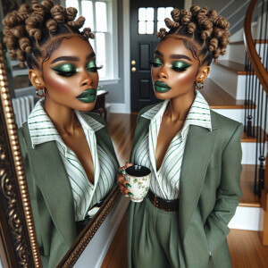 Picture a stunning LIGHT SKIN African-American woman with captiv...