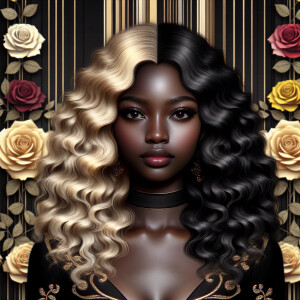 Create a vertical 3-D portrait of a light-skinned African-Americ...