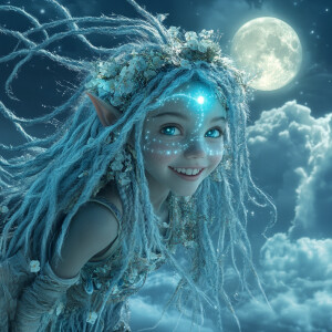 adorable happy girl elf fairy water trolls with sparkling univer...