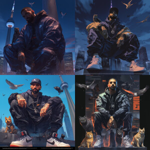 "The rapper Drake realistic face wearing Nike outfit sitting on...
