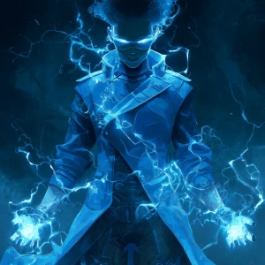 A powerful superhero character in a futuristic outfit, wearing a...
