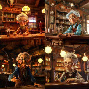 ““3d cartoon animation of old lady in saloon. Inspired by Disney...