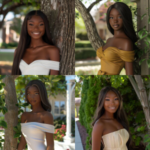 3D image of a LIGHT SKIN young African American woman who stands...