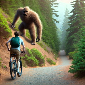 A young man ascends a steep hill, pushing his bicycle in a Washi...