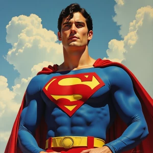 Create an image of Superman in the classic, realistic style of a...