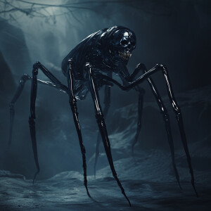 Dangerous hybrid creature combining a spider and a human skeleto...