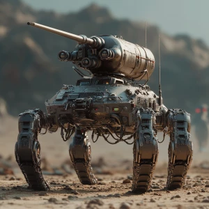 A tank with 2 mechanoid legs instead of treads with nuclear icbm...