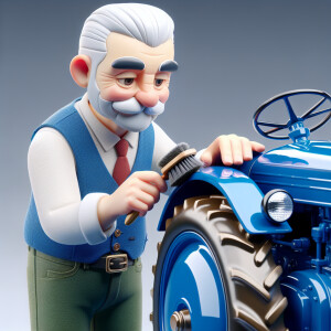 The President of Belarus meticulously polishing a vibrant blue t...