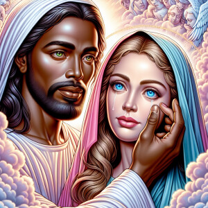 Ensure that the image distinctly represents both Jesus Christ an...