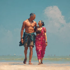 hyperrealism  digital painting.a muscular sweaty indian  villain...